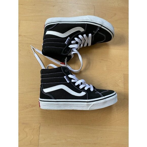 VANS Bnwt "Sk8" Hi Top Sneakers Boys New Black White - Picture 3 of 8